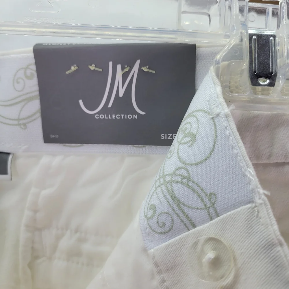 NWT JM Collections White Cotton No Gap Waistband Size 12 Tummy Slimming Panels